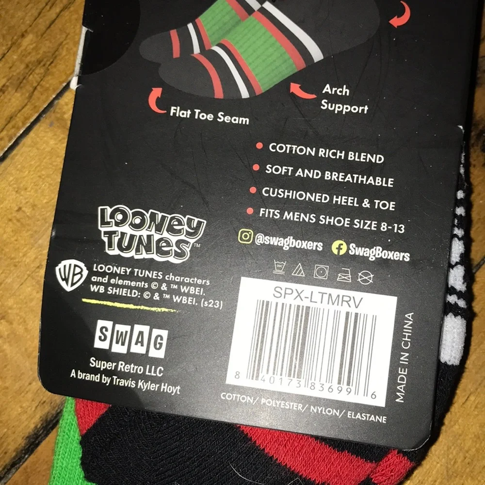 Warner Bros. Marvin the Martian Crew Socks - Green,‎ Black & Red